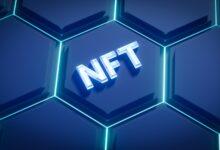 a blue hexagonal background with the word nft on it