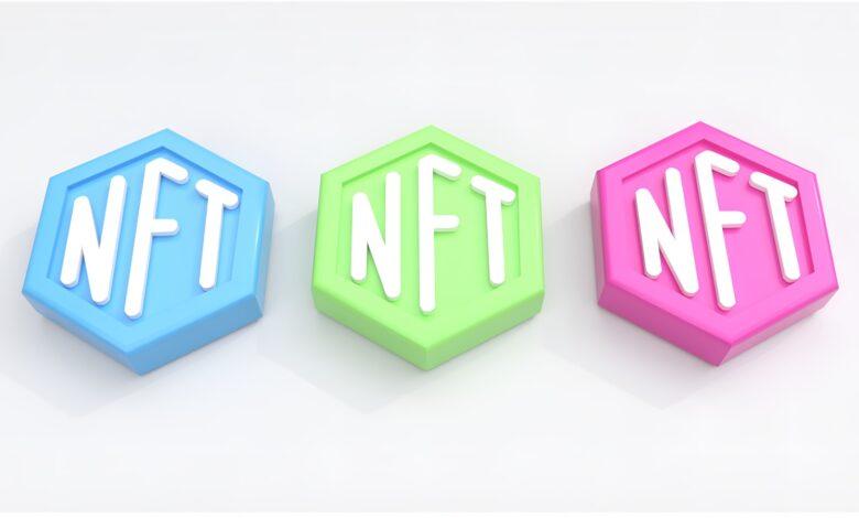 three different colored blocks with the letters nft and nft on them