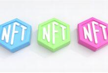 three different colored blocks with the letters nft and nft on them