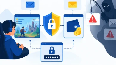 Ілюстрація розділення ігрового акаунта та криптогаманця для безпечної реєстрації